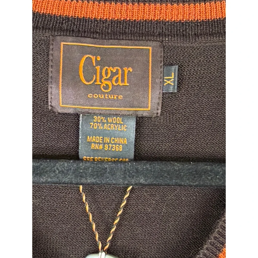 NWT Cigar Couture Sweater Mens XL Brown Herringbone V-Neck Wool Blend Retro Stke